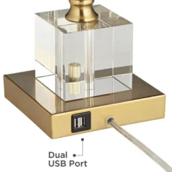 Possini Euro Design Wayne Modern Table Lamps 29 1/4" Tall Set Of 2 Brass With USB Charging Port White Fabric Drum Shade For Bedroom Living Room Kids -Adesso Shop GUEST 2efdc57b eb3e 4e7e 8fce d0de92133c61