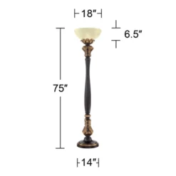 Barnes And Ivy Traditional Torchiere Floor Lamp 75" Tall Carved Wood Amber Glass Shade Foot Dimmer For Living Room Bedroom Office House -Adesso Shop GUEST 2f145e3c fa82 4c0a a2d2 ef108342799e