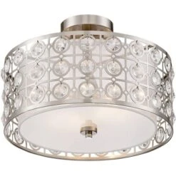 Possini Euro Design Saira Modern Ceiling Light Semi Flush Mount Fixture 16" Wide Brushed Nickel Crystal Organza Drum Shade For Bedroom Kitchen Hallway 7 Possini Euro Design Saira Modern Ceiling Light Semi Flush Mount Fixture 16" Wide Brushed Nickel Crystal Organza Drum Shade For Bedroom Kitchen Hallway -Adesso Shop GUEST 2fca2bd0 5fb8 491e 8a14 73d05a4290d8