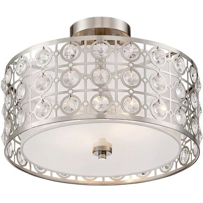 Possini Euro Design Saira Modern Ceiling Light Semi Flush Mount Fixture 16" Wide Brushed Nickel Crystal Organza Drum Shade For Bedroom Kitchen Hallway 3 Possini Euro Design Saira Modern Ceiling Light Semi Flush Mount Fixture 16" Wide Brushed Nickel Crystal Organza Drum Shade For Bedroom Kitchen Hallway - Image 3