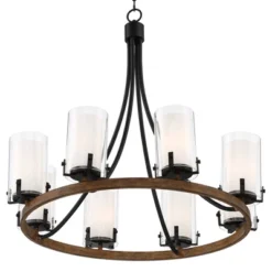 Stiffel Black Wood Wagon Wheel Chandelier 29 1/2" Wide Industrial Clear Outer Frosted Inner Glass 8-Light For Dining Room House -Adesso Shop GUEST 3041151d f75d 4b16 b688 6c10c165c76b