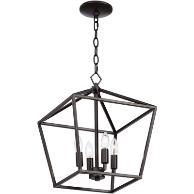 Franklin Iron Works Queluz Bronze Pendant Chandelier 13" Wide Industrial Rustic Geometric Cage 4-Light Fixture For Dining Room House Kitchen Island 7 Franklin Iron Works Queluz Bronze Pendant Chandelier 13" Wide Industrial Rustic Geometric Cage 4-Light Fixture For Dining Room House Kitchen Island - Image 7