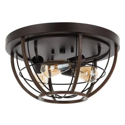 15.75" 3-Light Lyla Rustic Farmhouse Iron LED Flush Mount Wood Finished/Oil Rubbed Bronze - JONATHAN Y 6 15.75" 3-Light Lyla Rustic Farmhouse Iron LED Flush Mount Wood Finished/Oil Rubbed Bronze - JONATHAN Y - Image 6