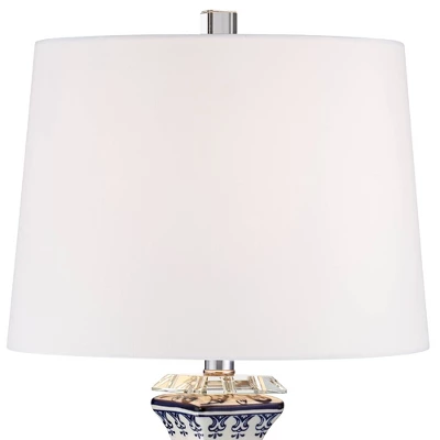 Barnes And Ivy Table Lamps 28" Tall Set Of 2 Porcelain Blue Floral Jar Geneva White Drum Shade For Living Room Family Bedroom Bedside 3 Barnes And Ivy Table Lamps 28" Tall Set Of 2 Porcelain Blue Floral Jar Geneva White Drum Shade For Living Room Family Bedroom Bedside - Image 3