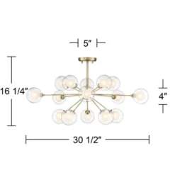 Possini Euro Design Modern Ceiling Light Semi Flush Mount Fixture Sputnik Brass 30 1/2" Wide 15-Light Double Glass Ball Hallway -Adesso Shop GUEST 317f6f78 bba3 4e43 bc4e 75fe5664e121