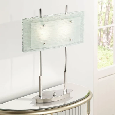 Possini Euro Design Charles Street Modern Desk Lamp 23" High Chrome Satin Nickel Frosted Slump Glass Shade For Bedroom Living Room Bedside Nightstand 1 Possini Euro Design Charles Street Modern Desk Lamp 23" High Chrome Satin Nickel Frosted Slump Glass Shade For Bedroom Living Room Bedside Nightstand