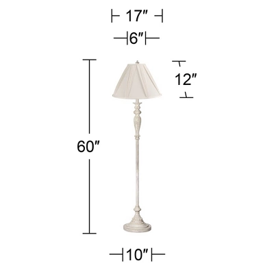 360 Lighting Vintage Chic Floor Lamp 60" Tall Antique White Washed Ivory Pleated Drape Fabric Shade For Living Room Reading Bedroom Office 2 360 Lighting Vintage Chic Floor Lamp 60" Tall Antique White Washed Ivory Pleated Drape Fabric Shade For Living Room Reading Bedroom Office - Image 2