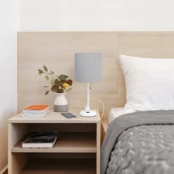 19.5" Bedside Power Outlet Base Metal Table Desk Lamp In White With Gray Fabric Shade - Creekwood Home 12 19.5" Bedside Power Outlet Base Metal Table Desk Lamp In White With Gray Fabric Shade - Creekwood Home -Adesso Shop GUEST 323aceae 1637 430b b380 1dcb6147741e