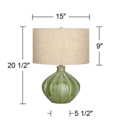 360 Lighting Gordy Modern Accent Table Lamp Handcrafted 20 1/2" High Ribbed Green Ceramic Oatmeal Fabric Drum Shade For Bedroom Living Room Bedside -Adesso Shop GUEST 32580611 223c 4b4a 8385 930bb02223e5