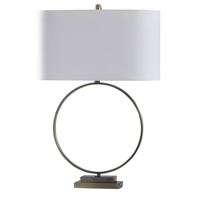 Open Circular Table Lamp With Step Pedestal And Oval Shade Antique Brass - StyleCraft 3 Open Circular Table Lamp With Step Pedestal And Oval Shade Antique Brass - StyleCraft - Image 3