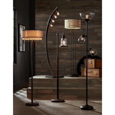 360 Lighting Riley Rustic Farmhouse Torchiere Floor Lamp With Side Lights 72" Tall Painted Bronze Metal Clear Glass Shade For Living Room Reading Home 6 360 Lighting Riley Rustic Farmhouse Torchiere Floor Lamp With Side Lights 72" Tall Painted Bronze Metal Clear Glass Shade For Living Room Reading Home - Image 6