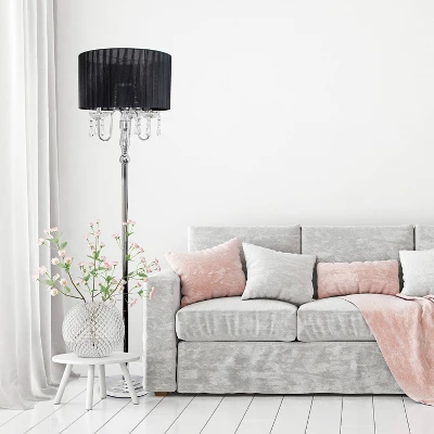 Trendy Romantic Sheer Shade Floor Lamp With Hanging Crystals Black - Elegant Designs 2 Trendy Romantic Sheer Shade Floor Lamp With Hanging Crystals Black - Elegant Designs - Image 2