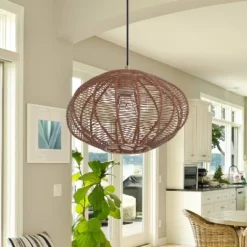 13.5" 1-Light Linnea Pendant Rattan Brown - River Of Goods -Adesso Shop GUEST 34381d1c 6ca5 4cbc 8b2a be0c81b54632
