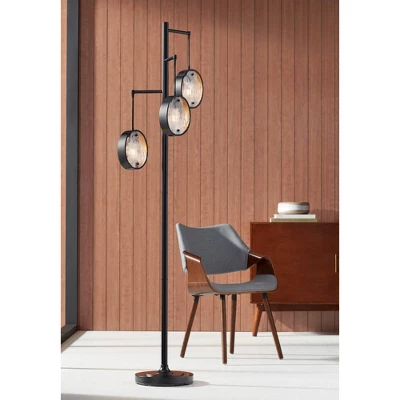 Uttermost Modern Industrial Floor Lamp 73 1/2" Tall Matte Black 3-Light Marbleized Glass Drop Shade For Living Room Reading Family Bedroom Office Home 1 Uttermost Modern Industrial Floor Lamp 73 1/2" Tall Matte Black 3-Light Marbleized Glass Drop Shade For Living Room Reading Family Bedroom Office Home