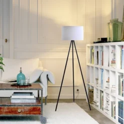 61.25" Metal Tripod Floor Lamp With Linen Shade Black/White - Cresswell Lighting -Adesso Shop GUEST 34b3dac2 0ef4 428c bc73 b8d182fdbd8a