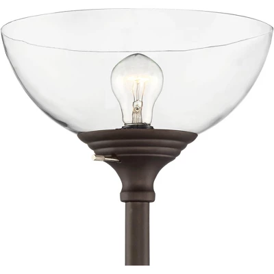 360 Lighting Riley Rustic Farmhouse Torchiere Floor Lamp With Side Lights 72" Tall Painted Bronze Metal Clear Glass Shade For Living Room Reading Home 2 360 Lighting Riley Rustic Farmhouse Torchiere Floor Lamp With Side Lights 72" Tall Painted Bronze Metal Clear Glass Shade For Living Room Reading Home - Image 2