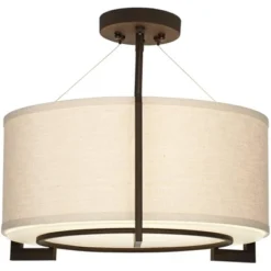 Possini Euro Design Stinson Modern Ceiling Light Semi Flush Mount Fixture 17 1/4" Wide Bronze 3-Light Linen Drum Shade For Bedroom Kitchen Living Room -Adesso Shop GUEST 357f78c5 acd0 470c bd31 c9b75143728f