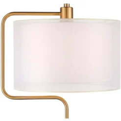 Possini Euro Design Carlyle Modern Mid Century Desk Lamp 30 1/2" Tall Gold With USB And AC Power Outlet In Base Double Drum Shades For Living Room -Adesso Shop GUEST 36006d1f 83d7 446c afd0 243d96b800f8