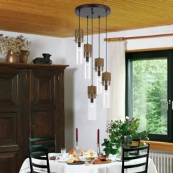 15" X 15" X 17.02" Spheroid Glass/Metal/Wood Pendant Black - Cal Lighting