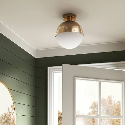 Globe Flush Mount Light Fixture Brass/White - Threshold™ 1 Globe Flush Mount Light Fixture Brass/White - Threshold™