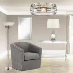 Possini Euro Design Light Blaster Art Deco Torchiere Floor Lamp 72 1/2" Tall Brushed Nickel LED Frosted Glass Bowl Shade For Living Room Bedroom House -Adesso Shop GUEST 37116d73 80ee 4df9 9182 e7a665c0400b