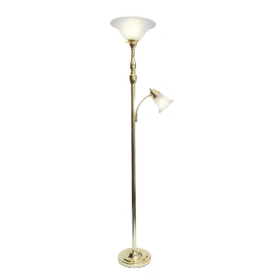 Torchiere Floor Lamp With Reading Light And Marble Glass Shades Gold - Lalia Home 1 Torchiere Floor Lamp With Reading Light And Marble Glass Shades Gold - Lalia Home