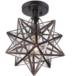 Franklin Iron Works Cuthbert Modern Farmhouse Ceiling Light Semi Flush Mount Fixture 11" Wide Black Iron Moravian Star Clear Glass Panels For Bedroom 8 Franklin Iron Works Cuthbert Modern Farmhouse Ceiling Light Semi Flush Mount Fixture 11" Wide Black Iron Moravian Star Clear Glass Panels For Bedroom -Adesso Shop GUEST 378451ea 6ee7 4604 9062 88b7cb736f20
