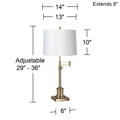 360 Lighting Traditional Swing Arm Desk Table Lamp Adjustable Height 36" Tall Antique Brass White Hardback Drum Shade Living Room Bedroom 2 360 Lighting Traditional Swing Arm Desk Table Lamp Adjustable Height 36" Tall Antique Brass White Hardback Drum Shade Living Room Bedroom - Image 2
