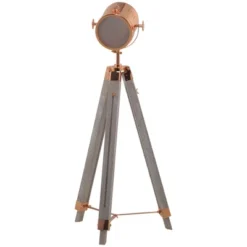 HOMCOM Vintage Tripod Floor Lamp, Height Adjustable Nautical Spotlight With Wood Legs, E12 Lamp Base For Living Room, Bedroom, Gray And Rose Gold -Adesso Shop GUEST 39fa9e95 e07c 4cff a4b5 af41070ea03b