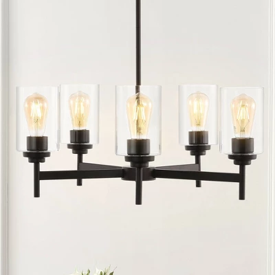 24" LED 5-Light Orpheus Industrial Iron Cylinder Chandelier Oil Rubbed Bronze/Clear - JONATHAN Y 1 24" LED 5-Light Orpheus Industrial Iron Cylinder Chandelier Oil Rubbed Bronze/Clear - JONATHAN Y