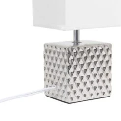 11.81" Tall Petite Hammered Square Bedside Table Desk Lamp With White Fabric Shade Silver - Simple Designs -Adesso Shop GUEST 3cb00eea 6091 4212 ad4a 24913e1a3aa1