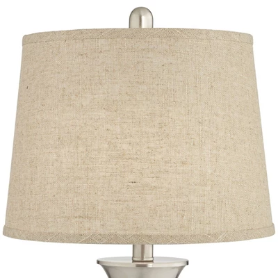 360 Lighting Seymore Modern Table Lamps 26" High Set Of 2 With USB Port Silver LED Touch On Off Burlap Linen Drum Shade For Bedroom Living Room Desk 4 360 Lighting Seymore Modern Table Lamps 26" High Set Of 2 With USB Port Silver LED Touch On Off Burlap Linen Drum Shade For Bedroom Living Room Desk - Image 4
