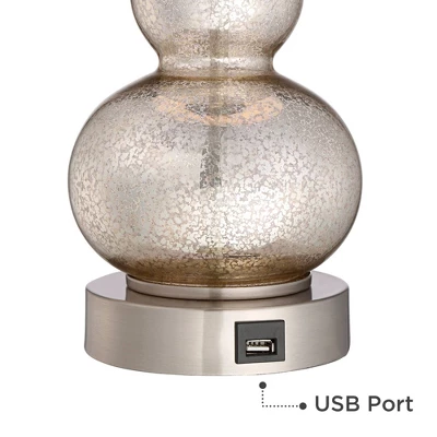 360 Lighting Castine Modern Accent Table Lamps 22" High Set Of 2 Mercury Glass With USB Charging Port Black Faux Silk Shade For Bedroom Bedside Desk 2 360 Lighting Castine Modern Accent Table Lamps 22" High Set Of 2 Mercury Glass With USB Charging Port Black Faux Silk Shade For Bedroom Bedside Desk - Image 2