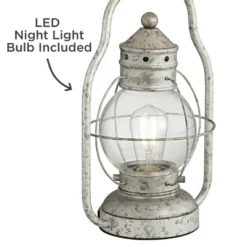 Franklin Iron Works Bodie Rustic Industrial Table Lamp 26" High Distressed Silver With USB Charging Port Nightlight LED Off White Linen Shade For Desk -Adesso Shop GUEST 3e38720e a4fe 4d6f 9633 84e6bbd3a50c