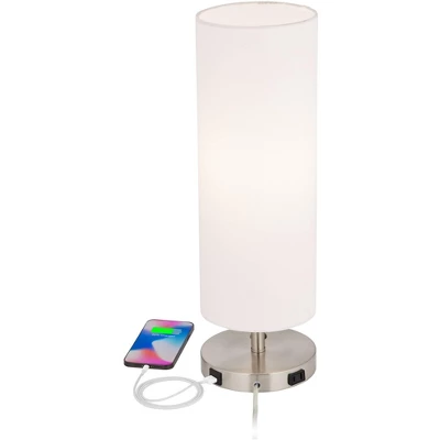 360 Lighting Heyburn Modern Accent Table Lamps 20" High Set Of 2 Brushed Nickel With USB And AC Power Outlet In Base White Cylinder Shade For Desk 2 360 Lighting Heyburn Modern Accent Table Lamps 20" High Set Of 2 Brushed Nickel With USB And AC Power Outlet In Base White Cylinder Shade For Desk - Image 2