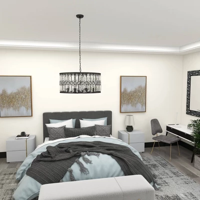 Metal Crystal Embellishments 6 Light Chandelier With Link Style Chain Black - Olivia & May 12 Metal Crystal Embellishments 6 Light Chandelier With Link Style Chain Black - Olivia & May - Image 12