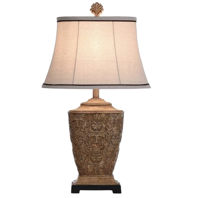 Tortola Carved Cream Table Lamp With Natural Softback Fabric Shade - StyleCraft 2 Tortola Carved Cream Table Lamp With Natural Softback Fabric Shade - StyleCraft - Image 2