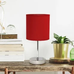11.81" Traditional Petite Metal Stick Bedside Table Desk Lamp In Chrome With Fabric Shade Red - Creekwood Home -Adesso Shop GUEST 3ff8c705 a430 4e9b 8e70 ac786720225d