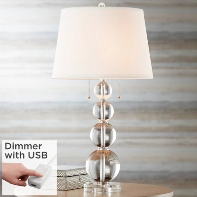 Vienna Full Spectrum Modern Table Lamp 26 1/2" High With USB Dimmer Stacked Crystal Spheres White Drum Shade For Bedroom Living Room Desk Bedside 1 Vienna Full Spectrum Modern Table Lamp 26 1/2" High With USB Dimmer Stacked Crystal Spheres White Drum Shade For Bedroom Living Room Desk Bedside