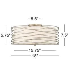 Possini Euro Design Modern Ceiling Light Flush Mount Fixture Antique Silver Leaf 18" Wide Wavy Spun White Drum For Bedroom Kitchen -Adesso Shop GUEST 4112a4ed 7d59 4dbe 993c c95c22d4de5b