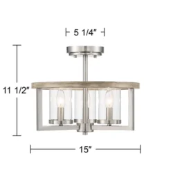 Possini Euro Design Senna Modern Industrial Ceiling Light Semi Flush Mount Fixture 15" Wide Brushed Nickel Gray Wood 3-Light Clear Glass For Bedroom -Adesso Shop GUEST 41460016 ab58 486a b506 19c5916f30b8