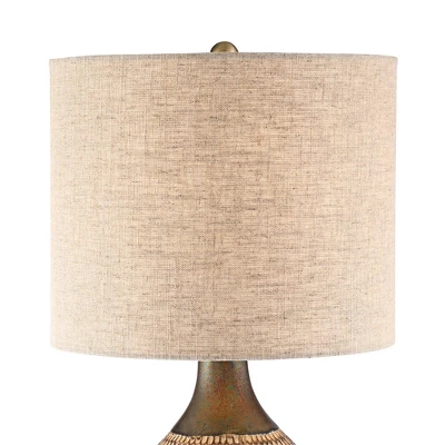 360 Lighting Emma Modern Mid Century Accent Table Lamp 21" High Wood Brown Ceramic Oatmeal Drum Shade For Bedroom Living Room Bedside Nightstand Home 3 360 Lighting Emma Modern Mid Century Accent Table Lamp 21" High Wood Brown Ceramic Oatmeal Drum Shade For Bedroom Living Room Bedside Nightstand Home - Image 3