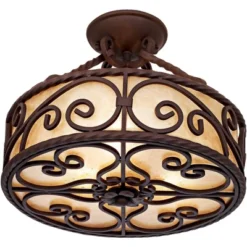 John Timberland Natural Mica Rustic Ceiling Light Semi Flush Mount Fixture 15" Wide Deep Walnut Scroll 3-Light Drum Shade For Bedroom Living Room Home -Adesso Shop GUEST 42c82c1f c5b0 424d 959c 9e3867cbc715
