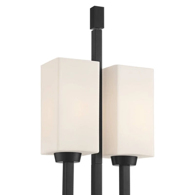 Franklin Iron Works Industrial Floor Lamp 64" Tall Matte Black 3-Light Rectangular Linen White Glass Shades For Living Room House 3 Franklin Iron Works Industrial Floor Lamp 64" Tall Matte Black 3-Light Rectangular Linen White Glass Shades For Living Room House - Image 3