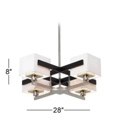 Possini Euro Design Brushed Nickel Pendant Chandelier 28" Wide Modern Dark Mocha Wood Finish Off White Fabric 4-Light Fixture Dining Room -Adesso Shop GUEST 42e156e5 15a6 4d70 8fb9 d9d7480cc1c9