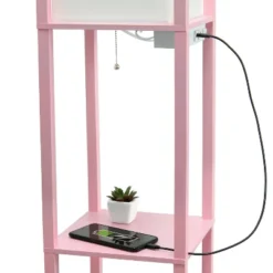 Floor Lamp Etagere Organizer Storage Shelf With 2 USB Charging Ports And Linen Shade - Simple Designs -Adesso Shop GUEST 43358b7f 796a 4d8e af81 0debc220e35d