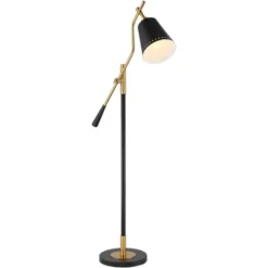 Possini Euro Design Modern Pharmacy Floor Lamp 54" Tall Matte Black Warm Gold Adjustable Metal Shade For Living Room Reading House -Adesso Shop GUEST 4335ad53 a63c 46ae 8708 a3dbcc88ea94