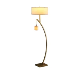 59" Contemporary Arc With Hanging Pendulum Metal Floor Lamp Gold - Ore International