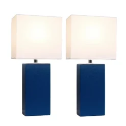 (2pk) 21" Monaco Avenue Modern Leather Table Lamp Blue - Elegant Designs