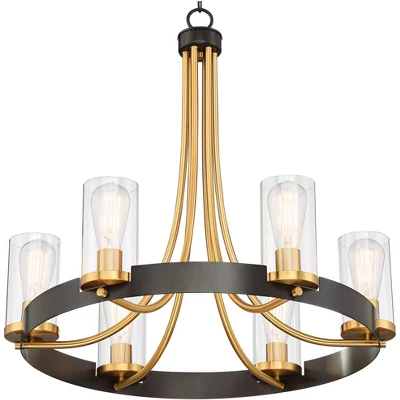 Stiffel Ferrers Dark Bronze Gold Chandelier 26" Wide Clear Glass Shade 6-Light Fixture For Dining Room House Foyer Kitchen Island Entryway Bedroom 2 Stiffel Ferrers Dark Bronze Gold Chandelier 26" Wide Clear Glass Shade 6-Light Fixture For Dining Room House Foyer Kitchen Island Entryway Bedroom - Image 2